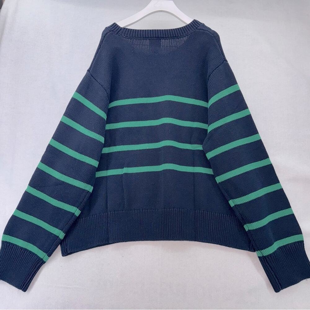 NWT Women’s Gap Crewneck Sweater Navy & Green Striped size XXL - Picture 2 of 6